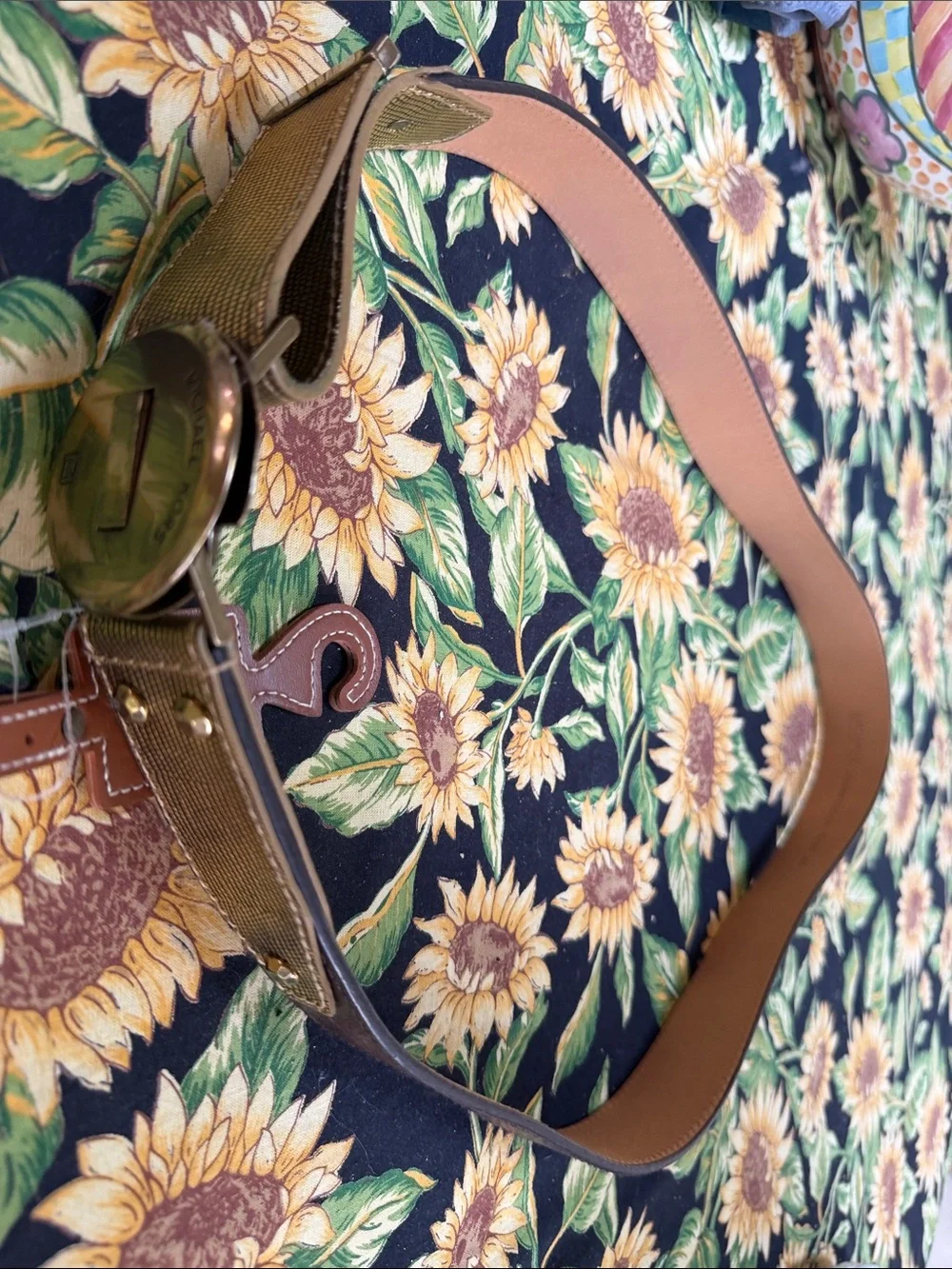 Michael Kors Olive Green Canvas and Tan Leather Logo Buckle Belt m/l